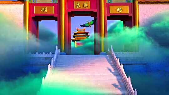 古风中式牌坊楼阁场景