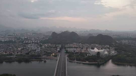 桂林城市清晨风光航拍