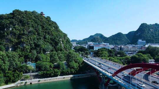 广西柳州城市风光航拍柳江风景