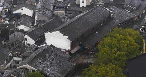 浙江绍兴安昌古镇冬季雪景航拍