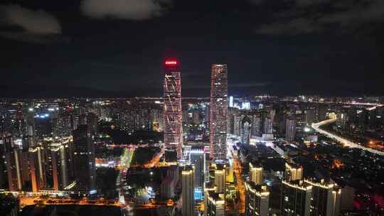 云南万达昆明双塔夜景西山区航拍延时城市地