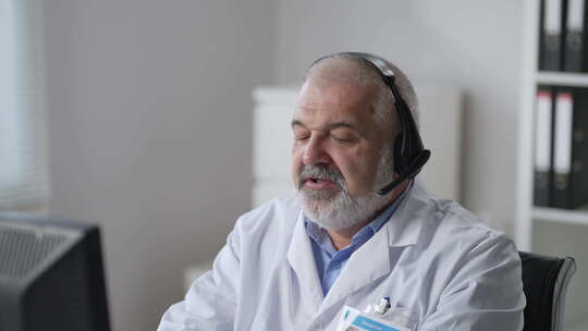 医学技术和保健概念高级男医生或护士带耳机