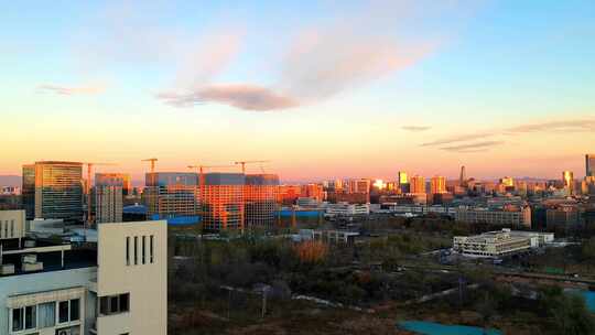 北京城市满月月落与日出建筑群天际线延时