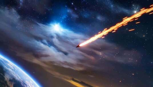 宇宙中流星划过地球画面