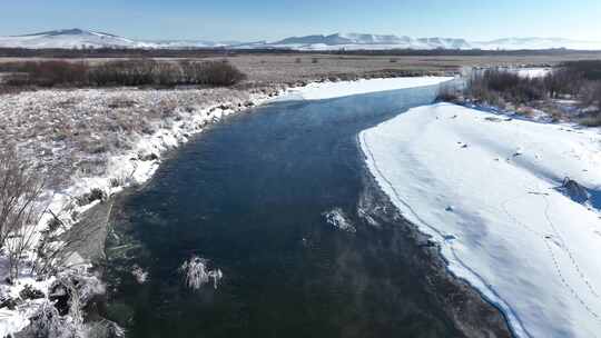大兴安岭湿地风光河流冰凌雪景