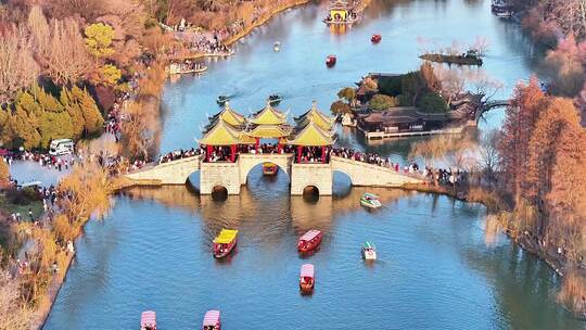 航拍瘦西湖风景区大明寺观音山园林寺庙