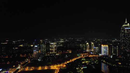 绍兴城市夜景灯光航拍