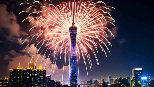 城市烟花春节烟花爆竹庆新年