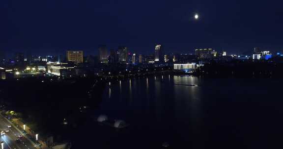 长春南湖大路南湖公园南湖大桥夜景航拍