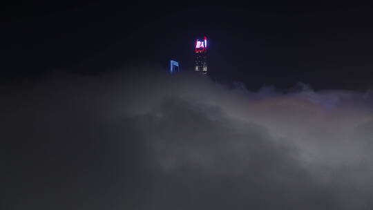 航拍上海陆家嘴夜景平流雾视频素材模板下载