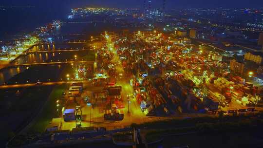 航拍上海集装箱外高桥码头进出口贸易港口