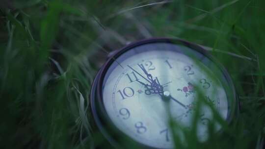 草丛钟表时间概念空镜