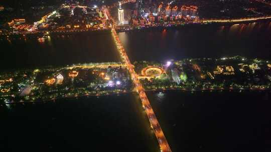 长沙城市地标风景夜晚夜景航拍风光美景湖南