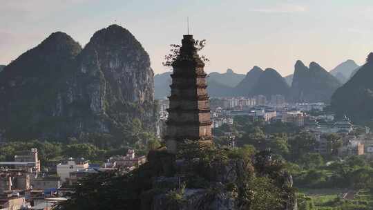 广西桂林七星区漓江穿山景区塔山航拍风光