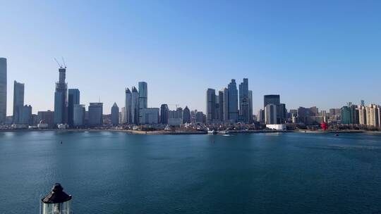 4K 航拍青岛前海一线城市建筑景观