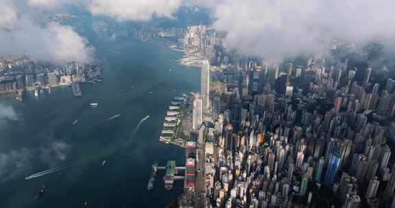 香港航拍港岛穿云大景