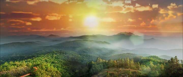 山川日出合成背景