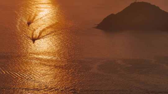 4K航拍夕阳海面余晖金色海洋