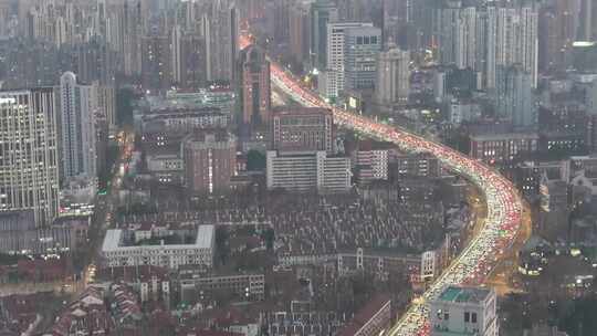 航拍上海高架  城市风光