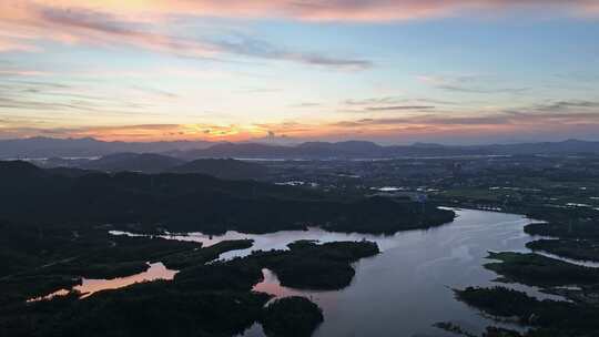 4k广东绿水青山水库乡村日出自然风光