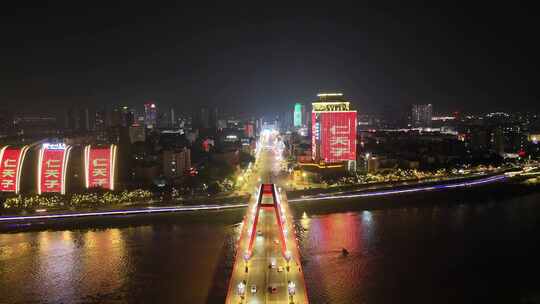 航拍四川德阳城市夜景交通