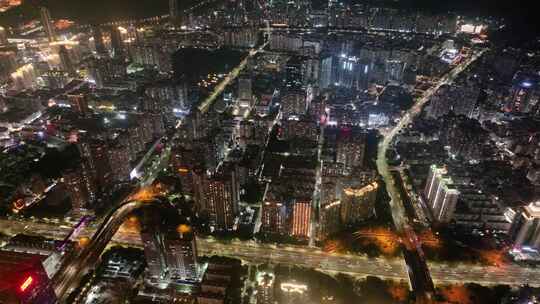 深圳夜晚夜景航拍福华路繁华十字路口广东风