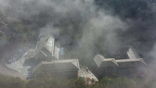 江西某地航拍高山森林云海建筑空镜大远景