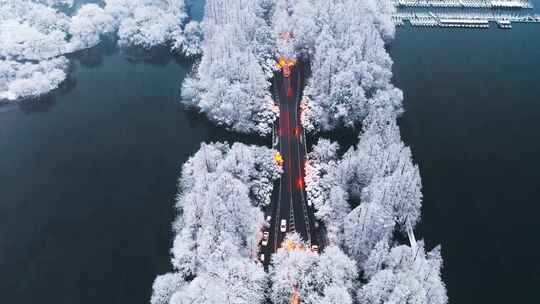 杭州西湖杨公堤雪景视频素材模板下载