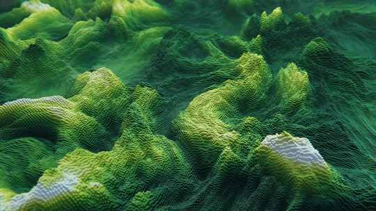 波浪状绿色立方景观的抽象无缝环运动图形