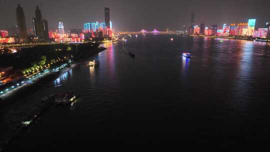 湖北武汉晴川阁景区航拍夜晚夜景汉阳区洗马