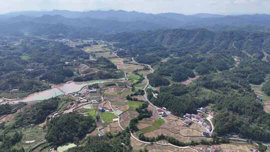 丘陵山川稻田梯田风光航拍