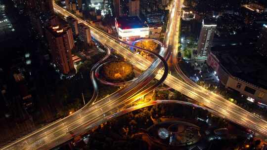 【延时】城市立交桥夜景航拍