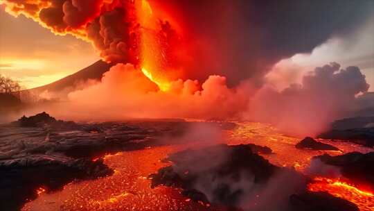 末日活火山爆发喷发岩浆自然灾害ai素材原