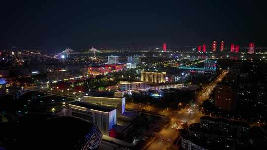 航拍鄂尔多斯城市夜景