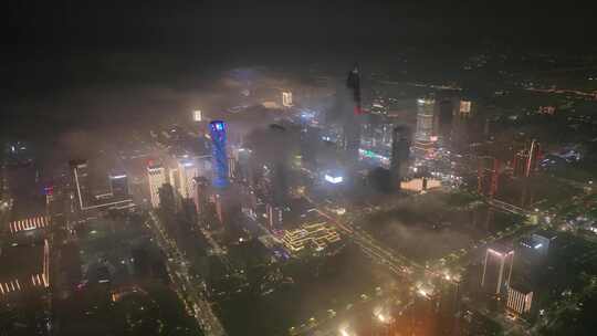 宁波东部新城夜景高楼大厦雨夜