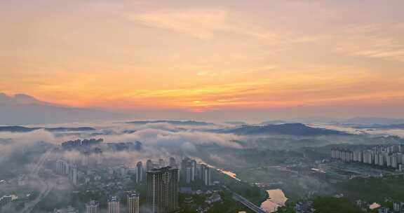 海南风光 夕阳日出云海 金色云层