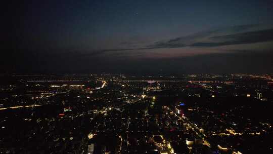 浙江绍兴人民路夜景灯光航拍交通