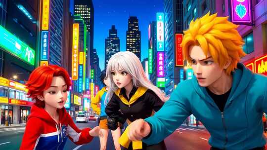 赛博城市中的动漫角色