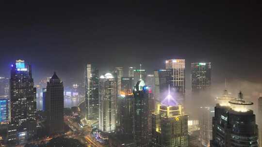 上海陆家嘴夜景航拍环球金融中心高楼大厦摩