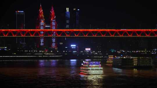 重庆夜景长江轮船视频素材模板下载