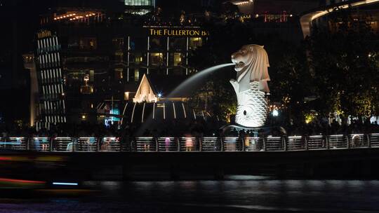 鱼尾狮雕像景观延时视频素材模板下载