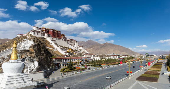 西藏风光延时 布达拉宫和羊卓雍措湖视频素材模板下载
