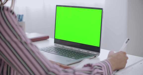 绿屏，绿屏，笔记本电脑，女人