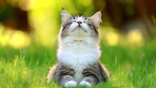 草地上享受阳光的可爱小猫咪