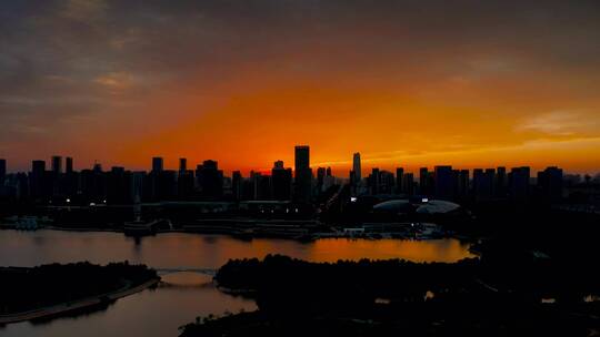 山东省日照市城市阳台夕阳航拍