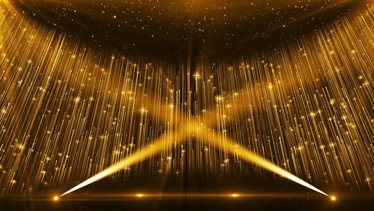 4k 金色粒子光线和灯光照射颁奖舞台背景