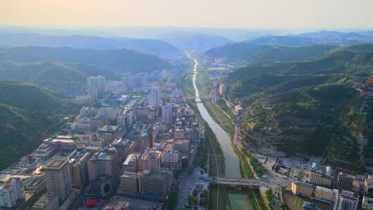 延安城区地标建筑夏日航拍-4k宣传片