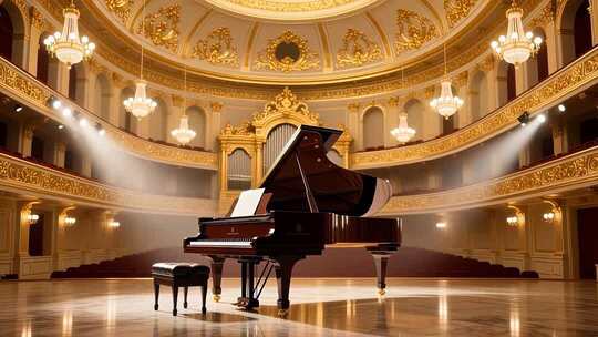金色音乐厅钢琴演奏背景4K