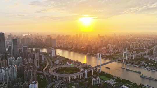 南浦大桥 上海桥梁 黄浦江 上海城市日出视频素材模板下载