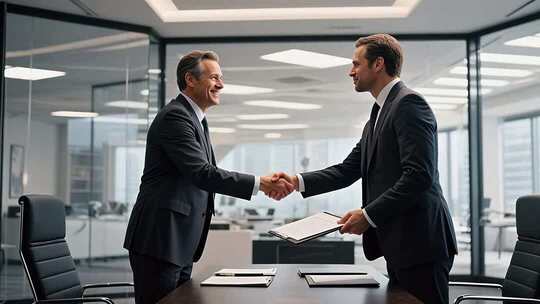 办公室内商人握手合作画面